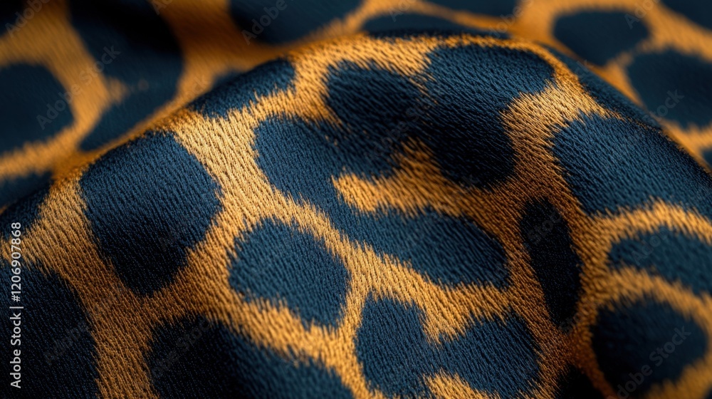 Poster elegant leopard print fabric beautifully draped in soft folds, showcasing rich colors and intricate 