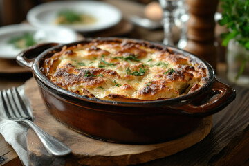 Steaming hot bowl of ramen on rustic wooden table.