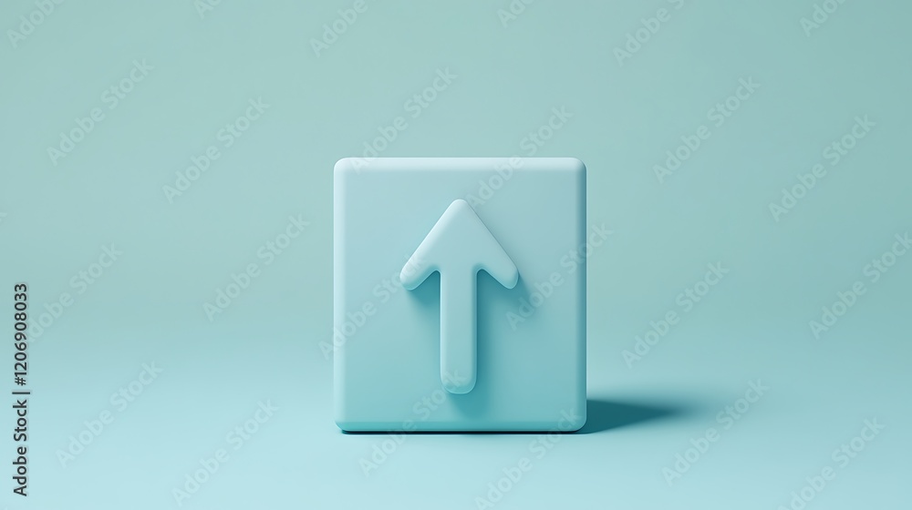 Poster minimalist 3d render of turquoise upload arrow icon on light background for digital concepts