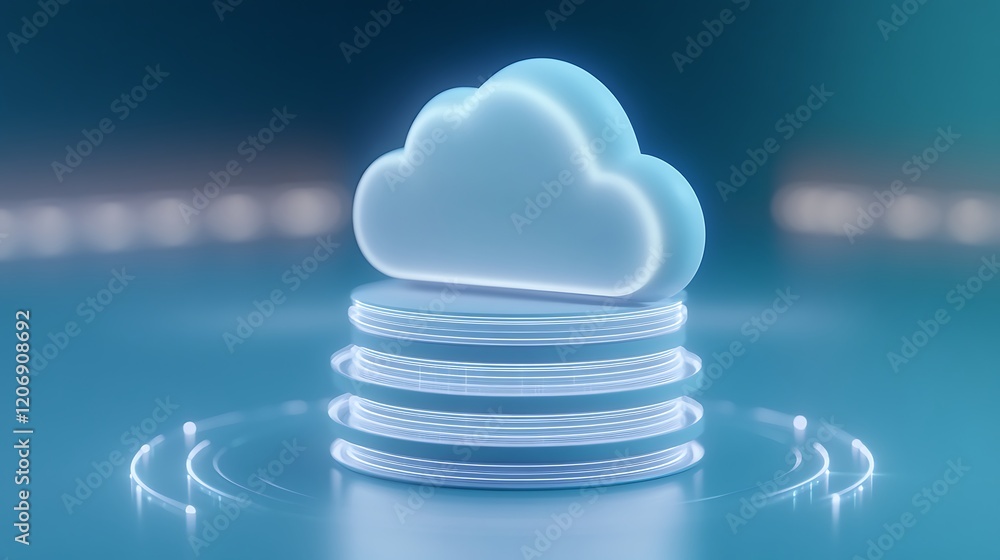 Poster modern cloud computing concept with abstract data layers and light effects for digital transformatio