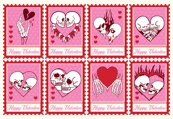 happy valentines day set postage stamps