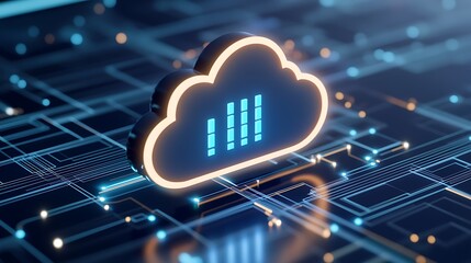 Modern Cloud Computing Concept with Digital Interface and Neon Effects in Futuristic Technology Background