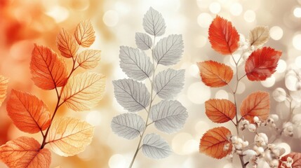 Obraz premium Colorful Autumn Leaves with Silver Accents and Soft Background