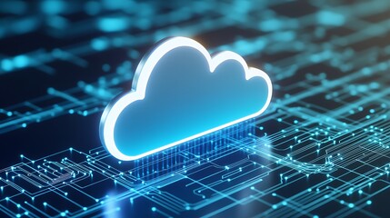 Modern Cloud Storage Concept with Digital Circuit Background for Technology and Data Management Themes