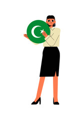 Woman Holding National Flag Circle In Flat Vector Illustration Symbolizing Patriotism And Cultural Pride, Isolated On White Background