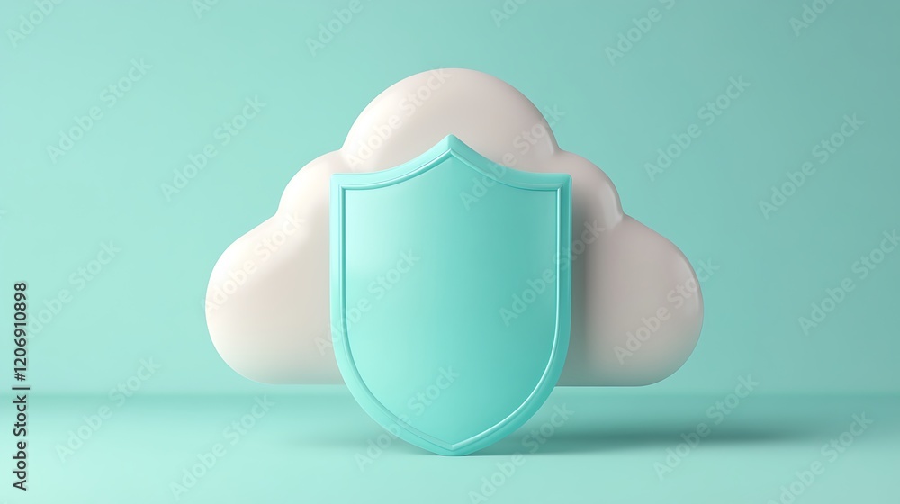 Poster modern concept of cloud security with shield symbol on soft blue background for technology and prote