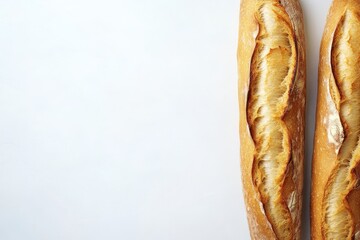 Two crusty baguettes on white background.