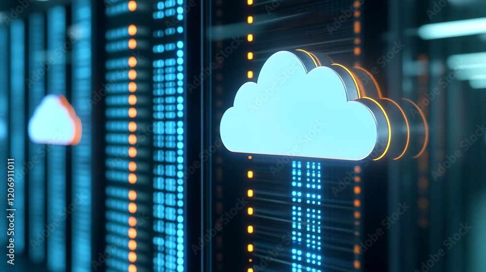 Aufkleber modern data center with cloud icon and digital connections in background, symbolizing cloud computin