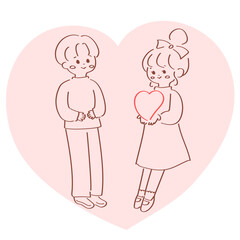 バレンタイン　告白　可愛い線画のイラスト