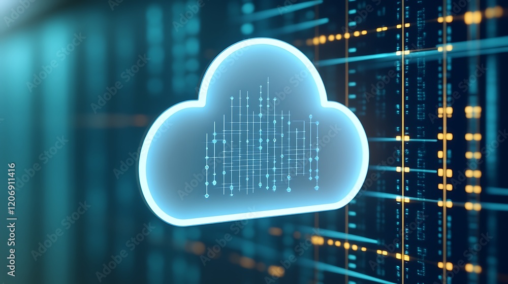 Poster modern digital cloud computing concept with data visualization on futuristic background