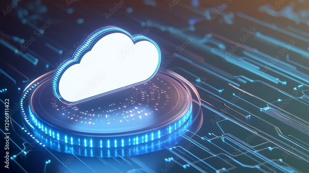 Poster modern digital cloud concept with abstract circuit background and futuristic design elements