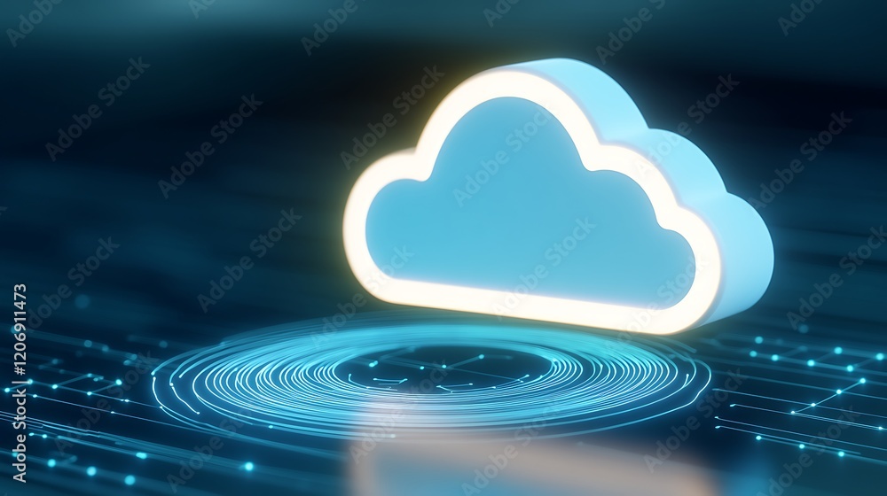 Aufkleber modern digital cloud icon overlaid on futuristic circuit board design with glowing elements and tech