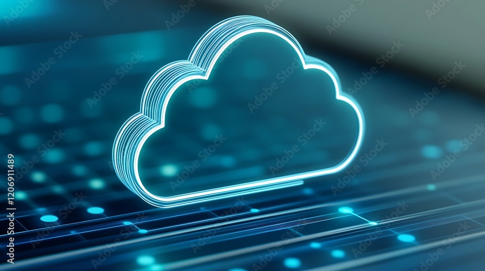 Poster modern digital cloud icon on futuristic background with lines and nodes representing technology and 