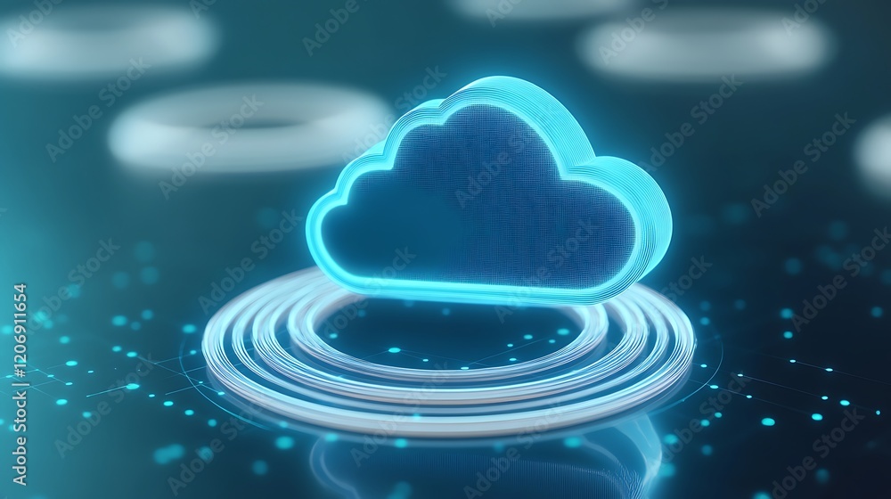 Poster modern digital cloud icon with glowing effects representing data and technology concept in futuristi