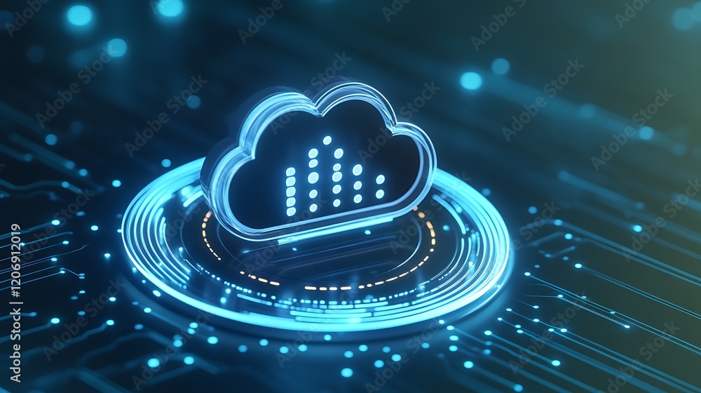 Aufkleber modern digital cloud symbol with bright data visualization on futuristic circuit background