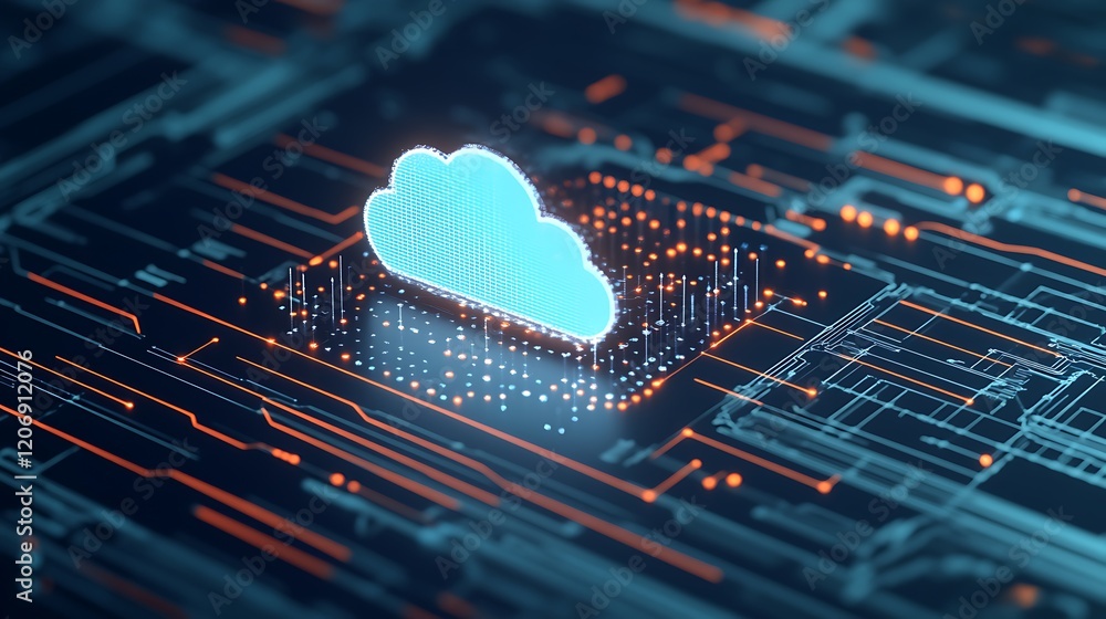 Poster modern digital technology concept with cloud computing and network connections representations