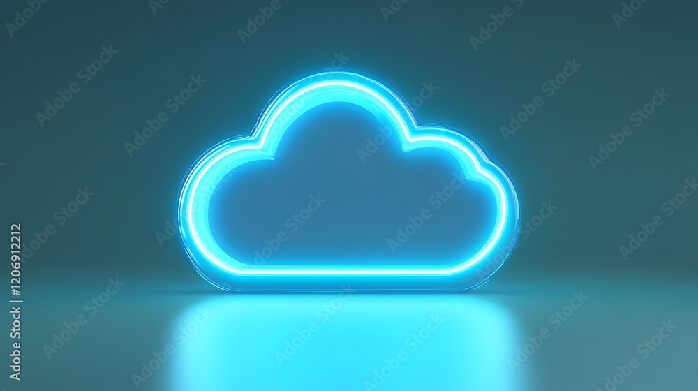 Poster modern neon cloud icon with a futuristic glow on a soft gradient background