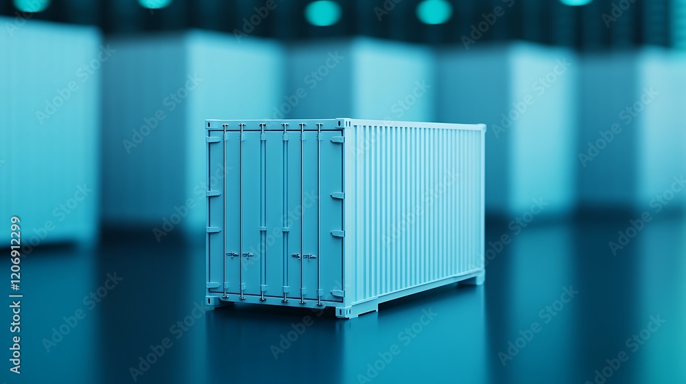 Poster modern shipping container in warehouse with blurred background and soft lighting effects for industr
