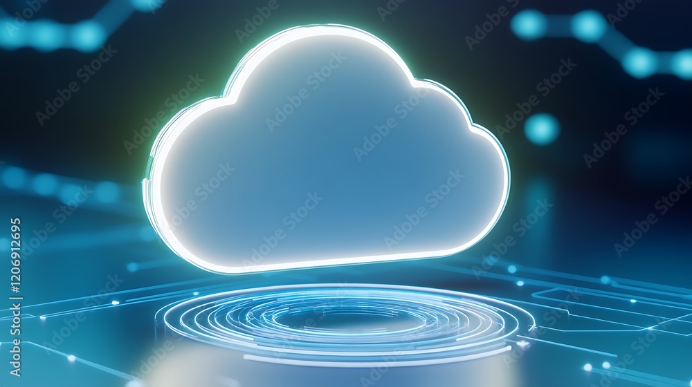 Aufkleber neon cloud icon surrounded by digital circuits representing modern technology and cloud computing