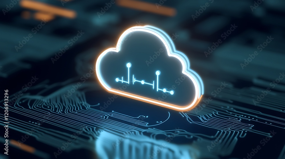 Aufkleber neon cloud technology icon with circuit board background for digital connectivity and data storage i
