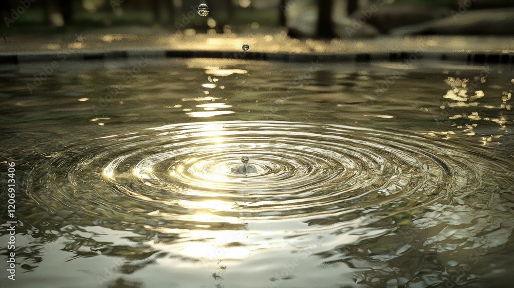 Poster rippling water droplets create serene reflections in nature's pool tranquil setting close-up view
