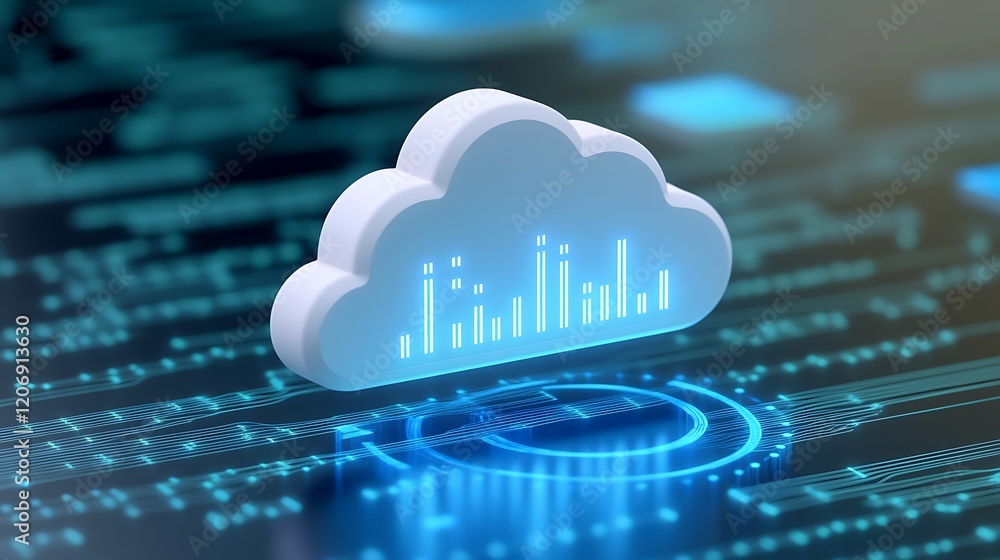 Poster realistic cloud computing icon with data visualization in modern digital landscape