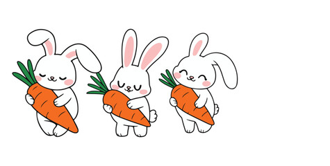 Cute Rabbits and Festive Icons Set vector