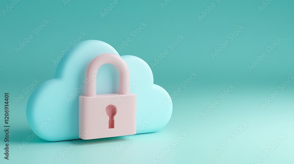 Poster secure cloud storage concept with padlock and soft blue background for technology and safety visuali
