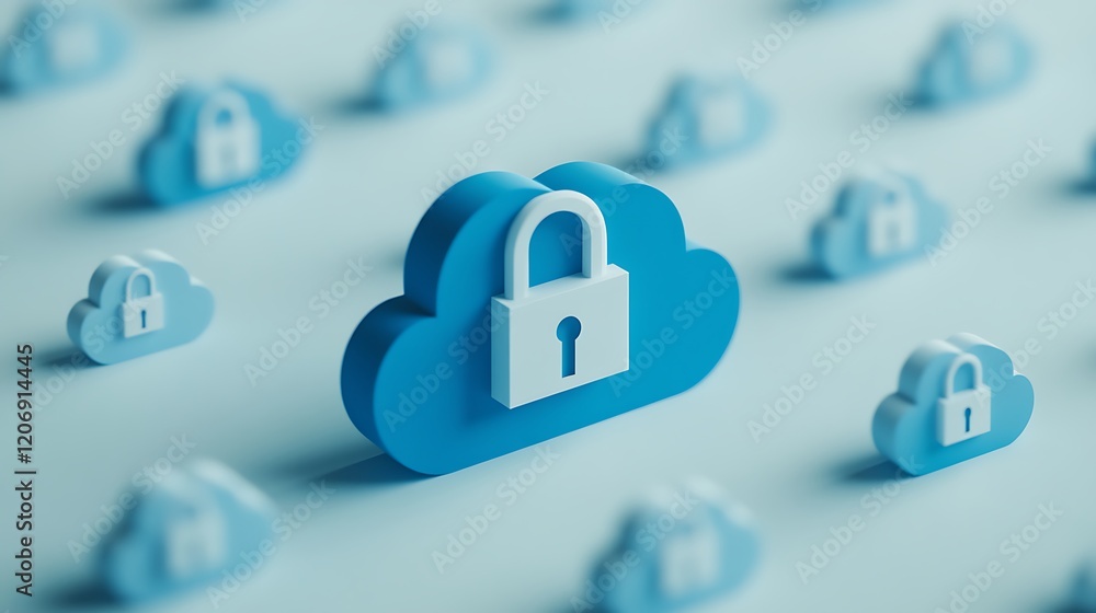 Poster secure cloud storage concept with padlock symbols in a digital environment for data protection and p