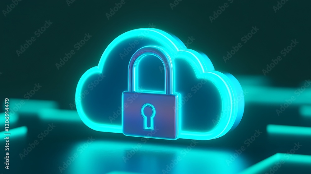 Poster secure cloud storage concept with padlock symbolizing data protection and privacy in digital environ