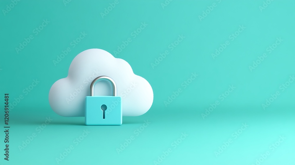 Poster secure cloud storage concept with padlock symbolizing data protection on a light blue background