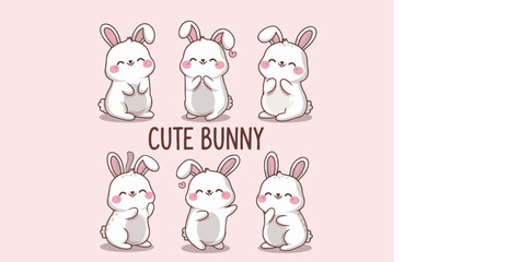 Cute Rabbits and Festive Icons Set vector