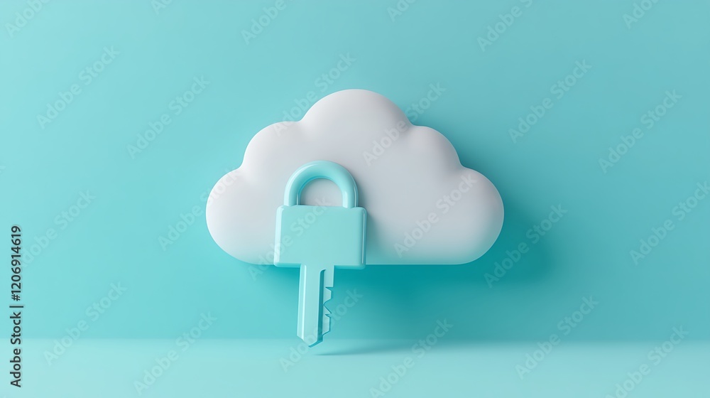 Poster security concept for data protection with cloud storage and lock symbol on blue background
