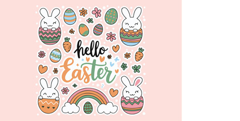 Cute Rabbits and Festive Icons Set vector