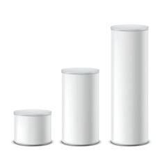 Set of Blank Cylindrical Packaging Tubes for Product Mockups Vector