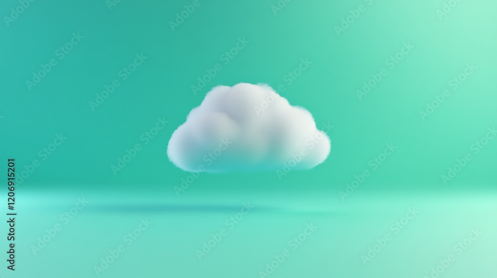 Poster soft and fluffy white cloud floating in a minimalist turquoise background for creative projects