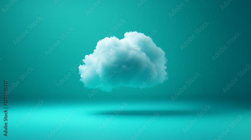 Poster soft and fluffy white cloud floating in turquoise background with gentle shadow below