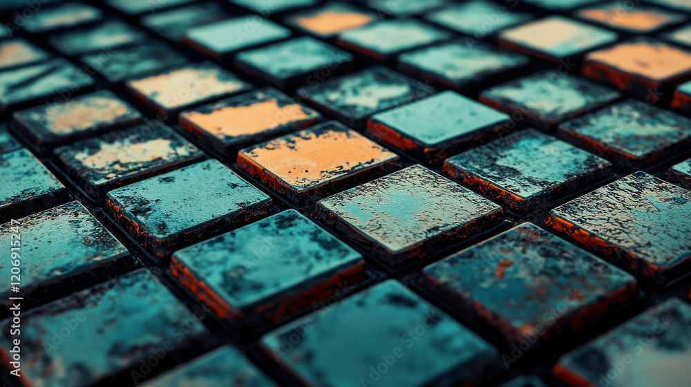 Poster detailed abstract background of colorful textured squares in random style and quality