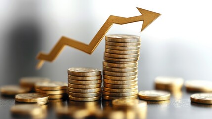 Golden coins with upward arrow symbolizing financial growth	