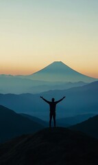 a silhouette of a man holding his arms up