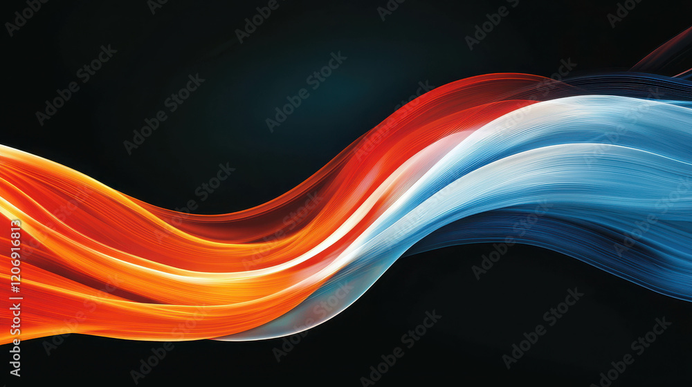 Poster retro abstract design with curved lines in vibrant colors on a dark background