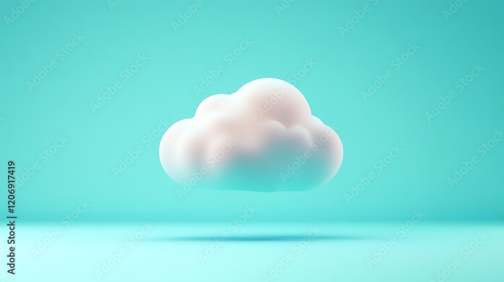 Poster Soft White Cloud Floating Above a Simple Turquoise Background for Creative and Calm Design Concepts