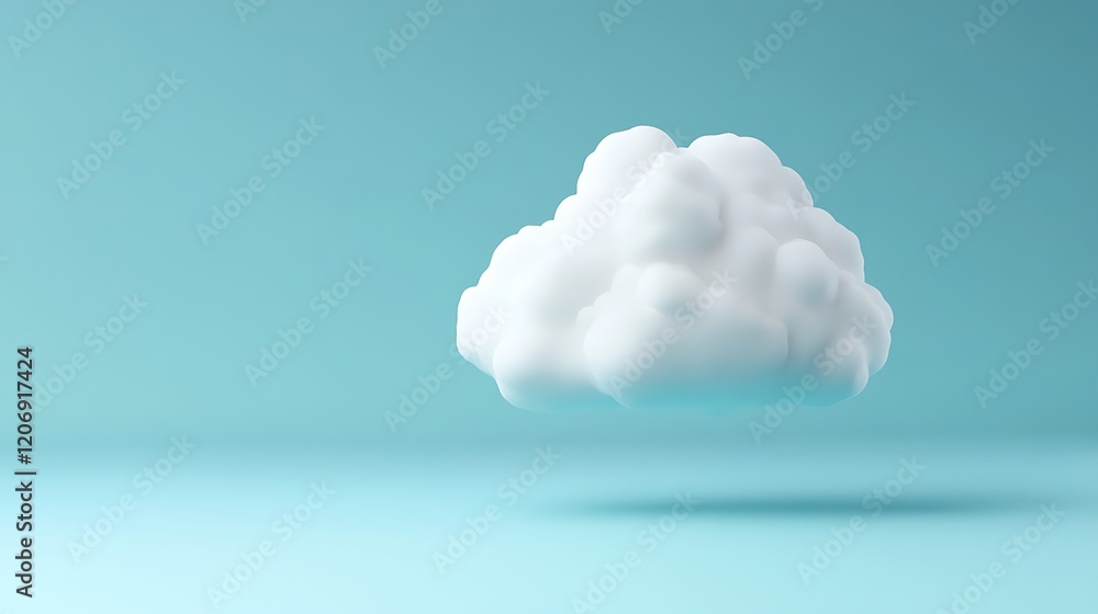 Poster soft white cloud floating above a turquoise background with a minimalist style and clean aesthetic a