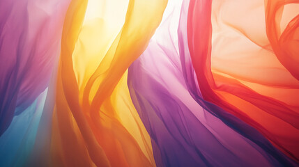 Colorful flowing fabric waving gracefully in the light