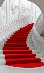 a staircase with red carpet