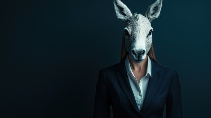 A surreal representation of identity blending human and animal characteristics.