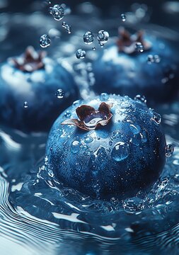 Blueberries, water, blueberry, fruit, blue