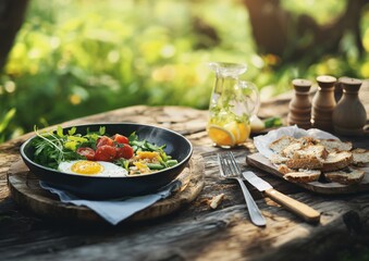 A paleo lunch, in a natural outdoor setting, showcasing the simplicity and health benefits of paleo meals