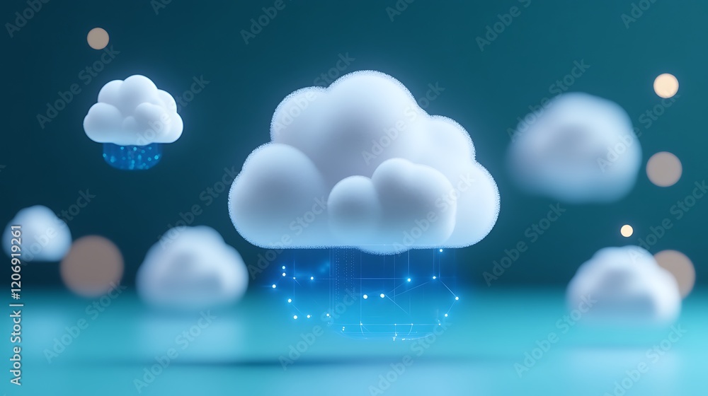 Poster virtual clouds with digital elements for technology background and conceptual illustrations in moder