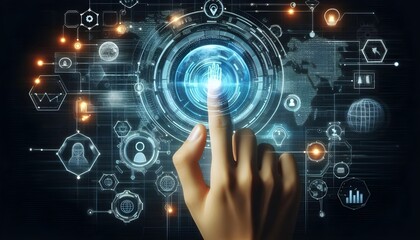 Technology artificial intelligence digital ai hand concept on cyber future business tech science innovation futuristic network strategy background virtual data communication learning assistant search.